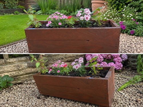 Large brown wooden box planter - brown,
