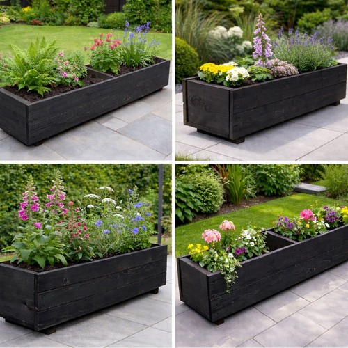 Black wooden planter - wooden,