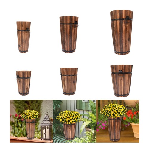 Wooden barrel planter flower - wooden,