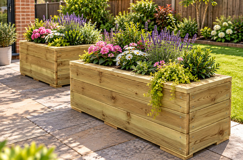 Treated wooden garden planter - wooden,