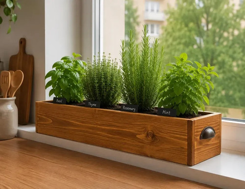 Wooden herb box - wooden, planter