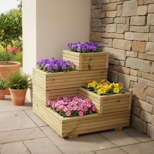 Wooden corner planter - wooden,